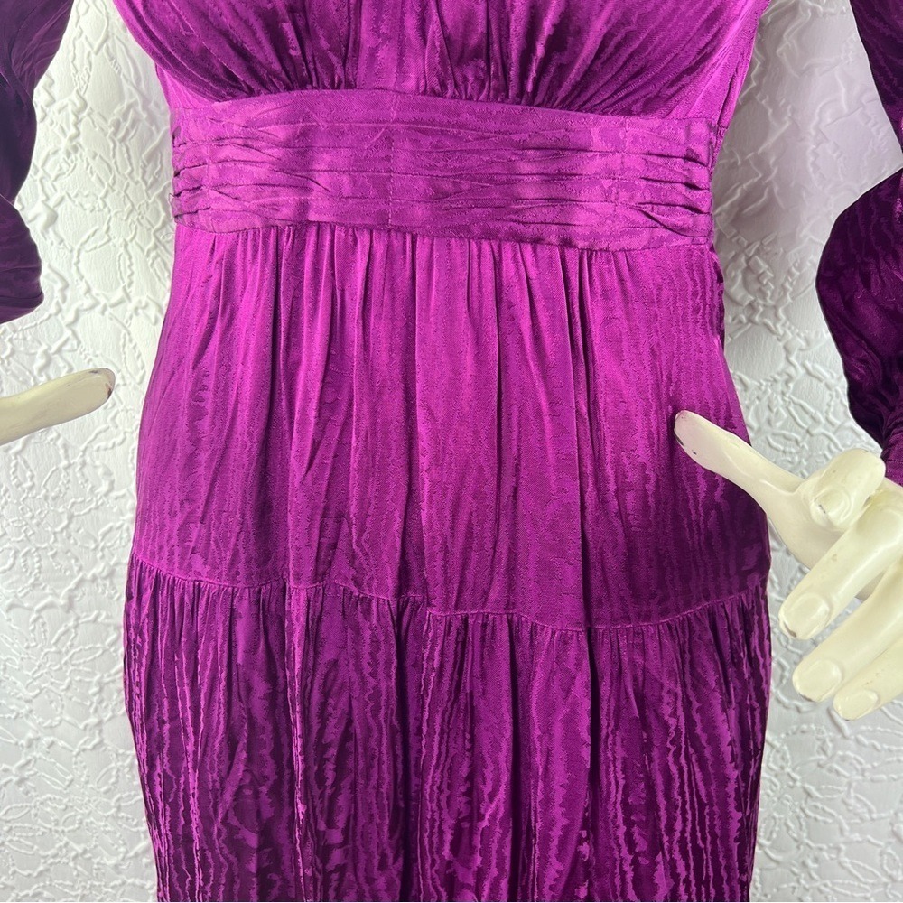 Sabina Musayev Ray Satin Jacquard Tiered Midi Dress Purple S - Picture 2 of 10